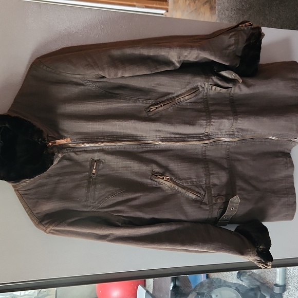 Real Fur Canvas Zip Up Fashion Coat - Picture 2 of 8